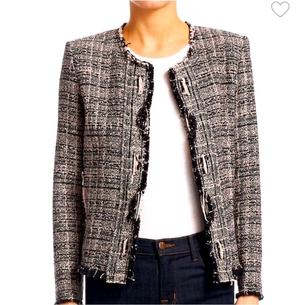 IRO Black and White Tweed Fringe Trim Blazer